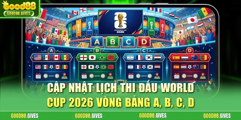 Cập nhật lịch thi đấu World Cup 2026 vòng bảng A, B, C, D